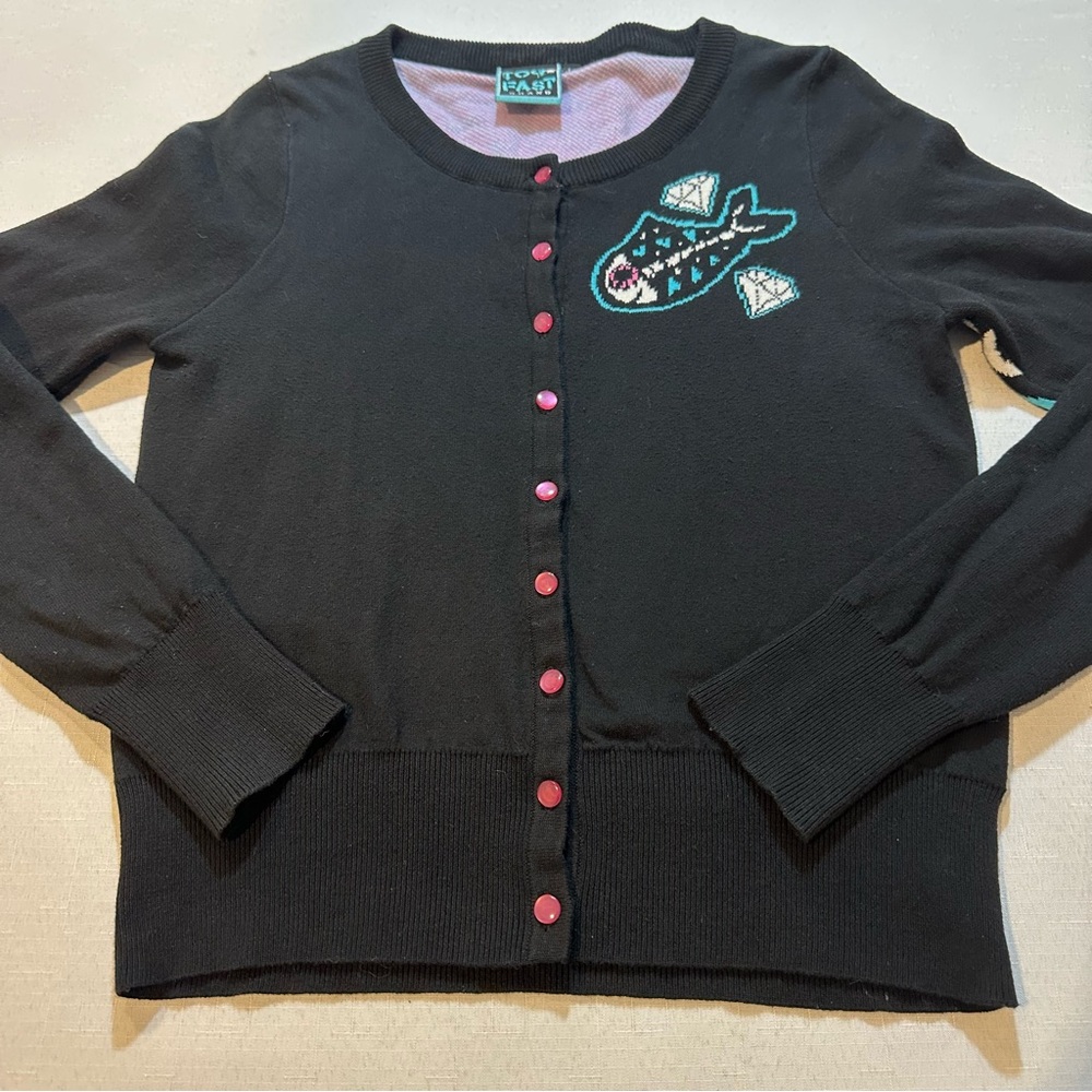 Too Fast Brand Skeleton Cat Cardigan Goth Punk Black Large - Picture 2 of 11